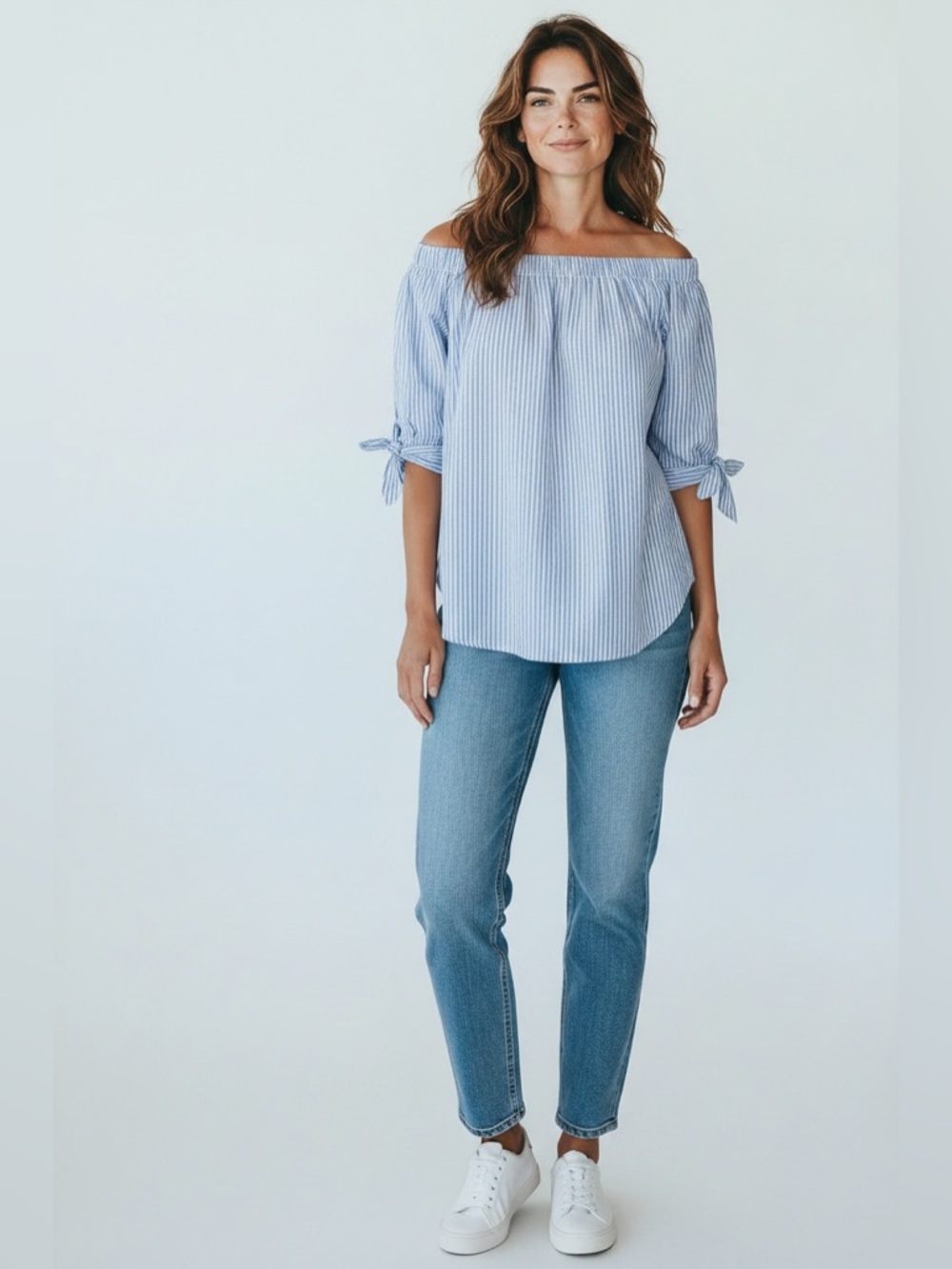 Mossimo Women’s Off Shoulder Blouse // Blue Stripe // XXL